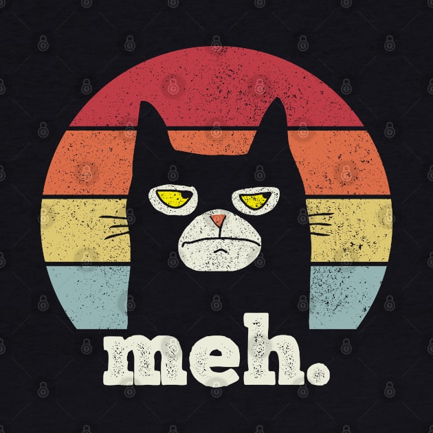 Funny Meh Cat, Black Cat Vintage Retro Style by silentboy